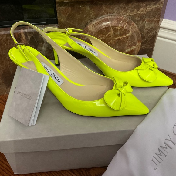 JIMMY CHOO BLARE 60 SHOCKING YELLOW NEON PATENT HEELS !! GORGEOUS !! - Picture 4 of 5